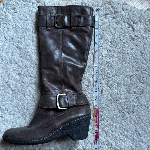B.O.C. Brown Leather Buckle Detail Interior Zip Chunky Block Wedge Heel Boots - Picture 9 of 12